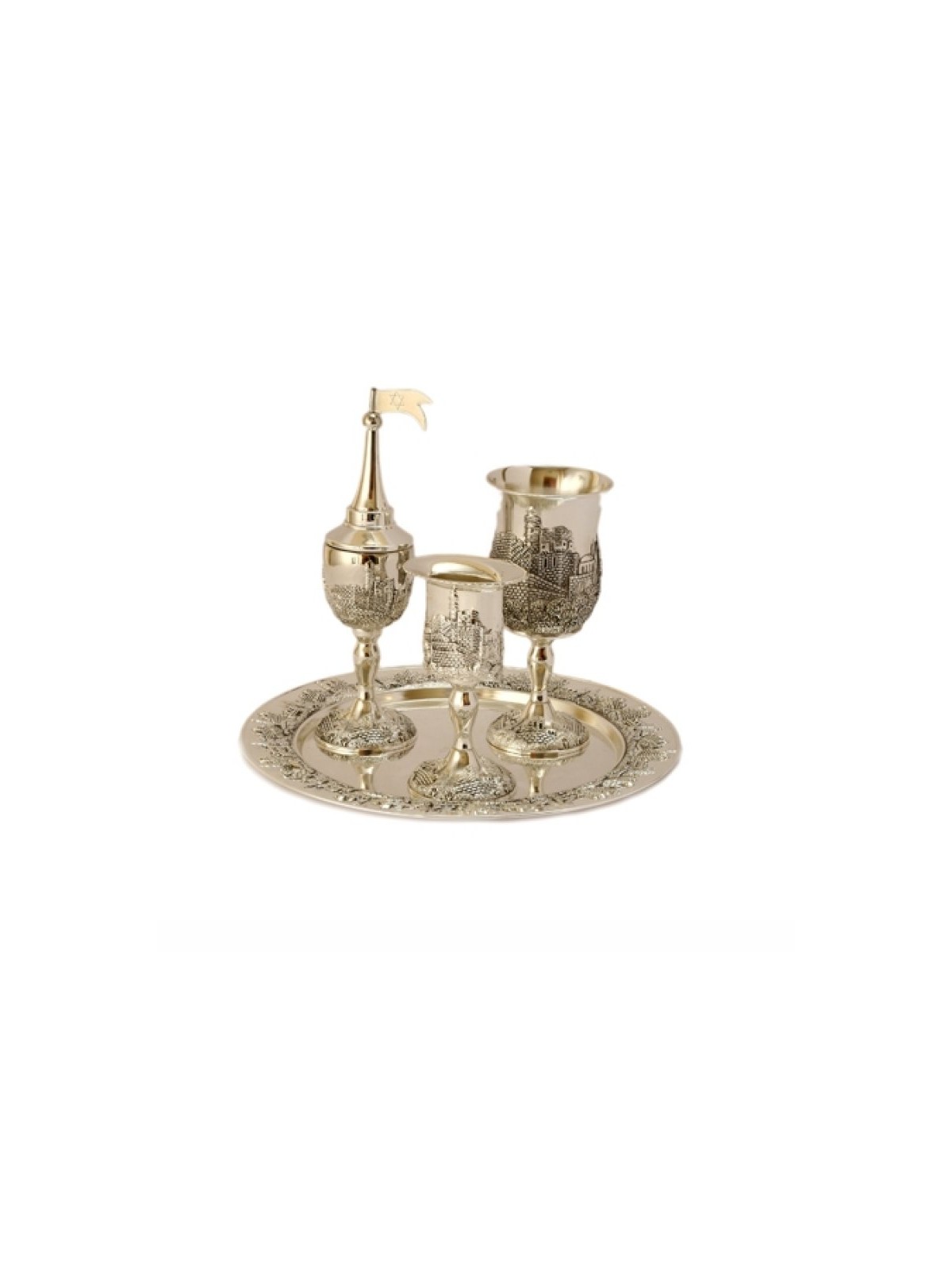 Silver Plated Four Piece Havdalah Set Jerusalem Design | Top Sellers