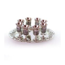 Silver Plated Eight Small Stem Kiddush Cu... | Jewish Gift from Israel