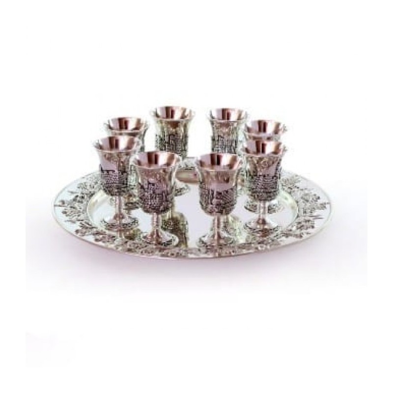 Silver Plated Eight Small Stem Kiddush Cu... | Jewish Gift from Israel