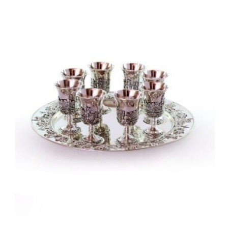 Silver Plated Eight Small Stem Kiddush Cu... | Jewish Gift from Israel