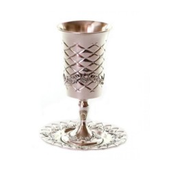 Silver Plated Kiddush Cup on Stem with Ma... | Jewish Gift from Israel