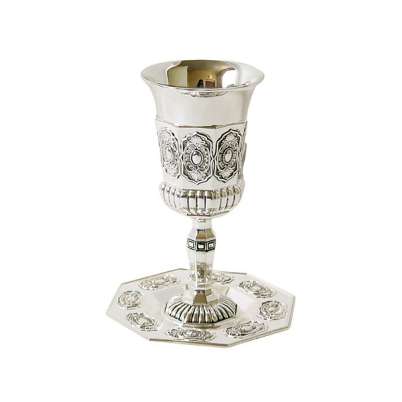 Silver plated Kiddush Cup on Stem with Ma... | Jewish Gift from Israel
