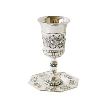 Silver plated Kiddush Cup on Stem with Ma... | Jewish Gift from Israel