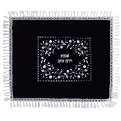 Classic Dark Blue Velvet Challah Cover with Silver... | Challah Covers