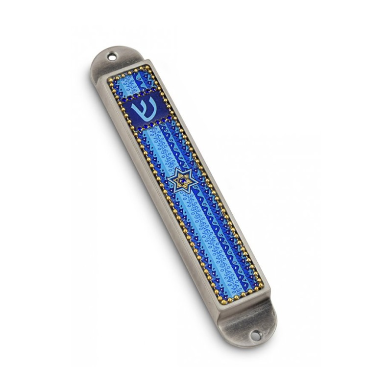 Iris Design Handcrafted Pewter and Enamel Be... | Modern Mezuzah Cases