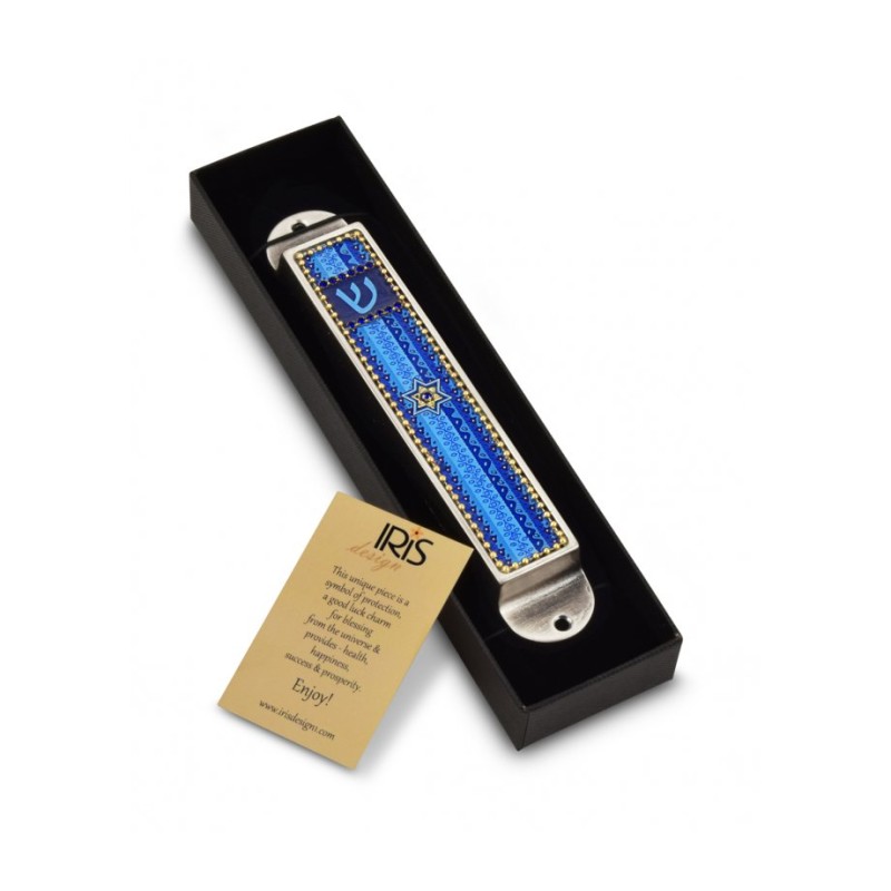 Iris Design Handcrafted Pewter and Enamel Be... | Modern Mezuzah Cases