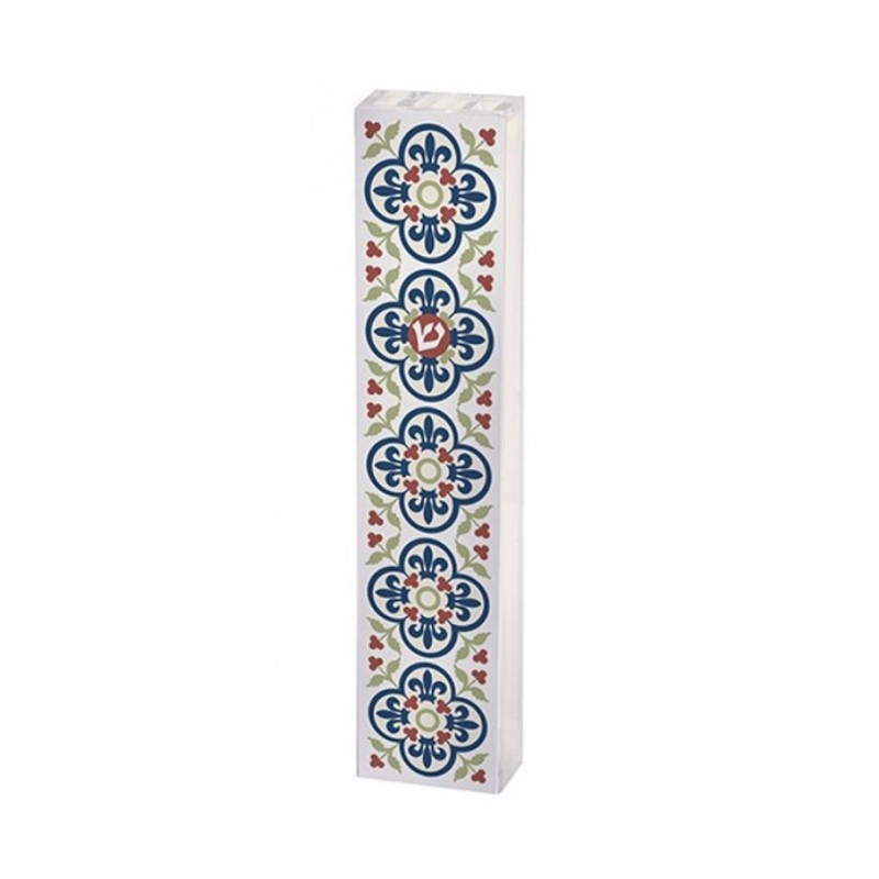 Dorit Judaica Acrylic Mezuzah Case Blue Fleu... | Modern Mezuzah Cases