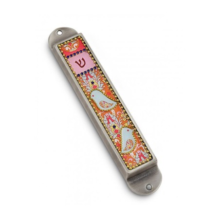 Iris Design Handcrafted Pewter Enamel Beaded... | Modern Mezuzah Cases