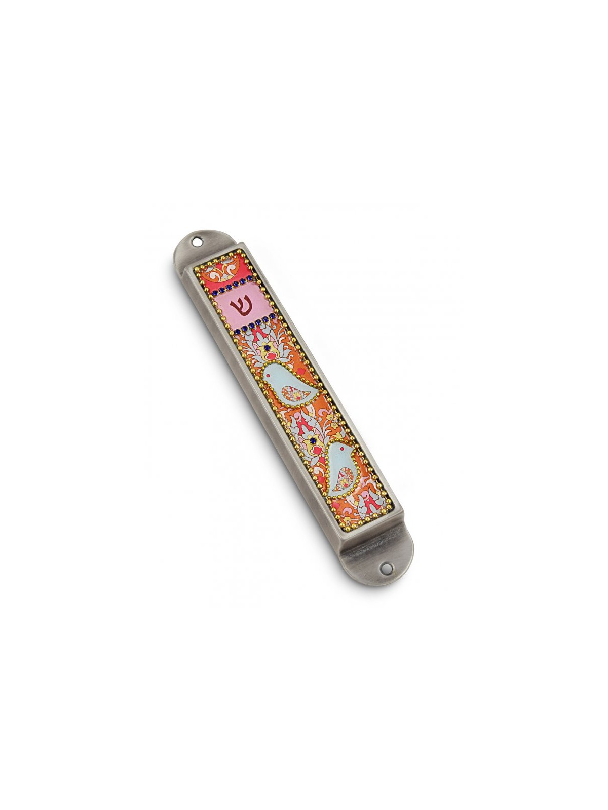 Iris Design Handcrafted Pewter Enamel Beaded... | Modern Mezuzah Cases