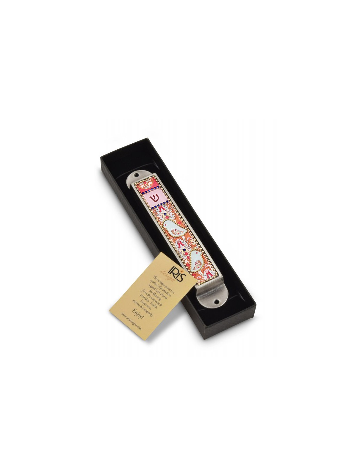 Iris Design Handcrafted Pewter Enamel Beaded... | Modern Mezuzah Cases