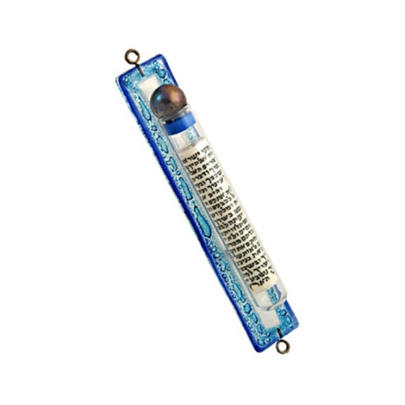 Itay Mager Blue Fused Glass Mezuzah Case Scroll Dec... | Glass Mezuzah