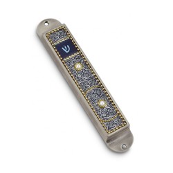 Iris Design Handcrafted Pewter Enamel Beaded... | Modern Mezuzah Cases