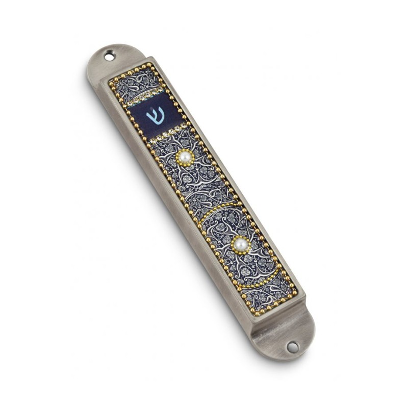 Iris Design Handcrafted Pewter Enamel Beaded... | Modern Mezuzah Cases