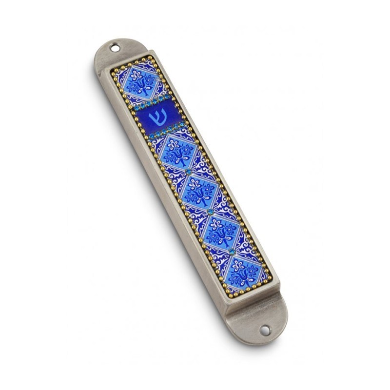 Iris Design Handcrafted Pewter Enamel Beaded... | Modern Mezuzah Cases
