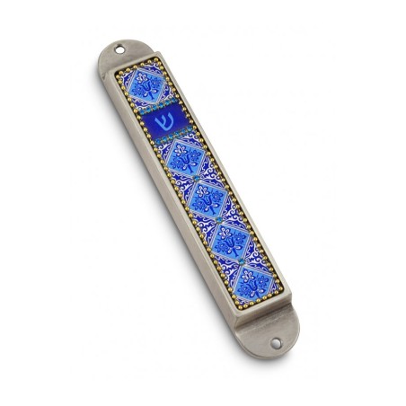 Iris Design Handcrafted Pewter Enamel Beaded... | Modern Mezuzah Cases