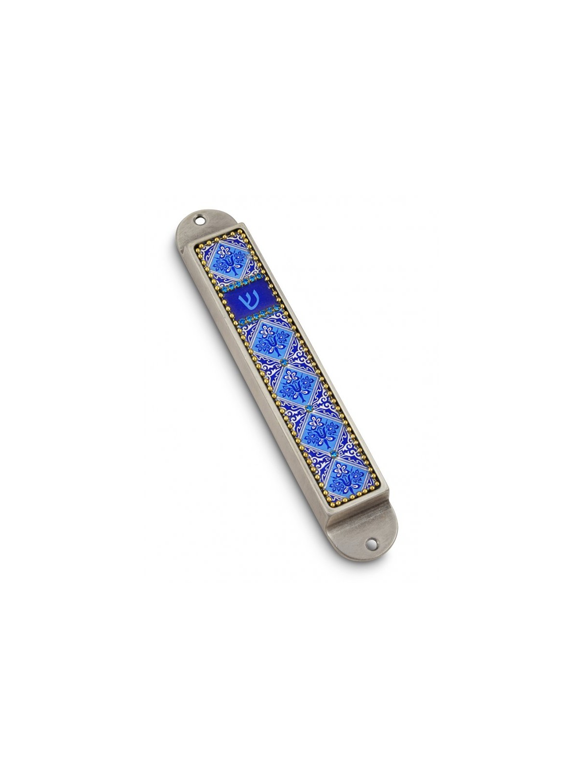 Iris Design Handcrafted Pewter Enamel Beaded... | Modern Mezuzah Cases