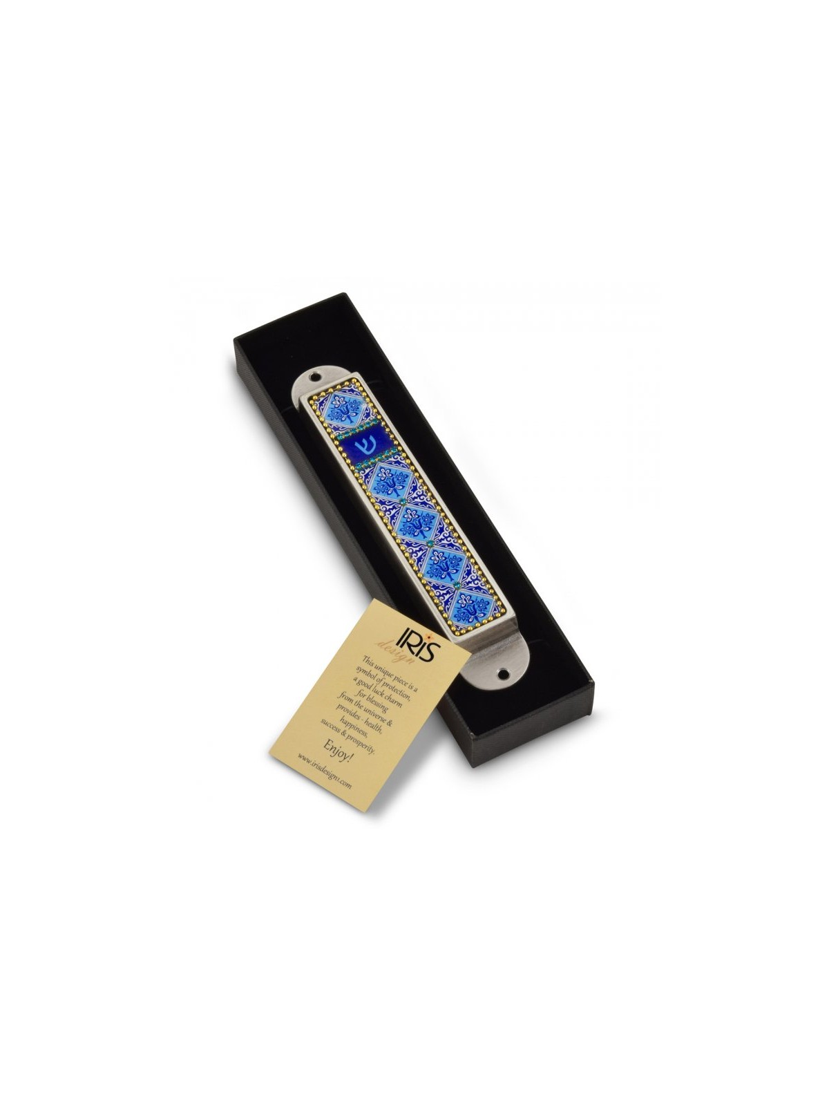 Iris Design Handcrafted Pewter Enamel Beaded... | Modern Mezuzah Cases