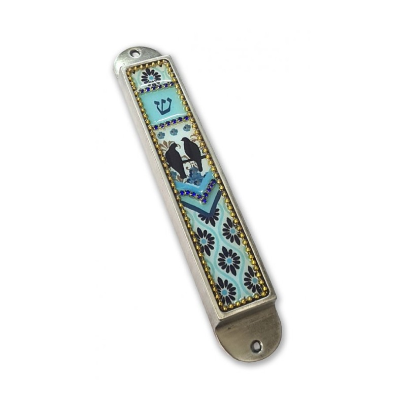 Iris Design Handcrafted Pewter Enamel Beaded... | Modern Mezuzah Cases