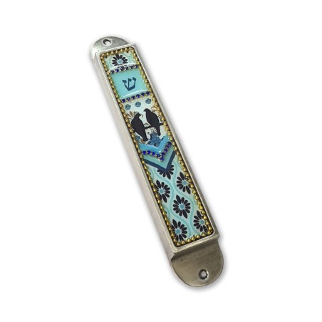 Iris Design Handcrafted Pewter Enamel Beaded... | Modern Mezuzah Cases