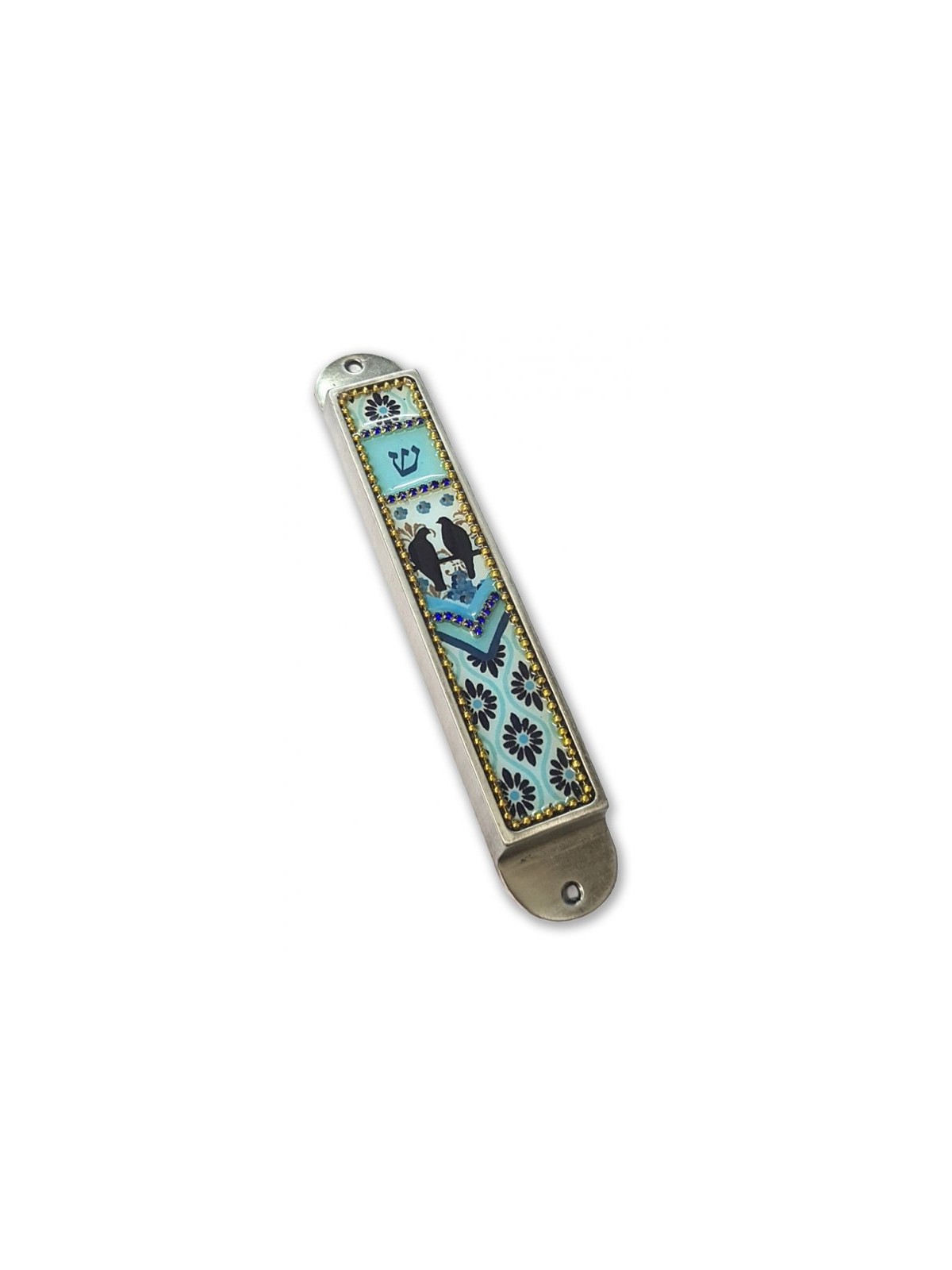 Iris Design Handcrafted Pewter Enamel Beaded... | Modern Mezuzah Cases