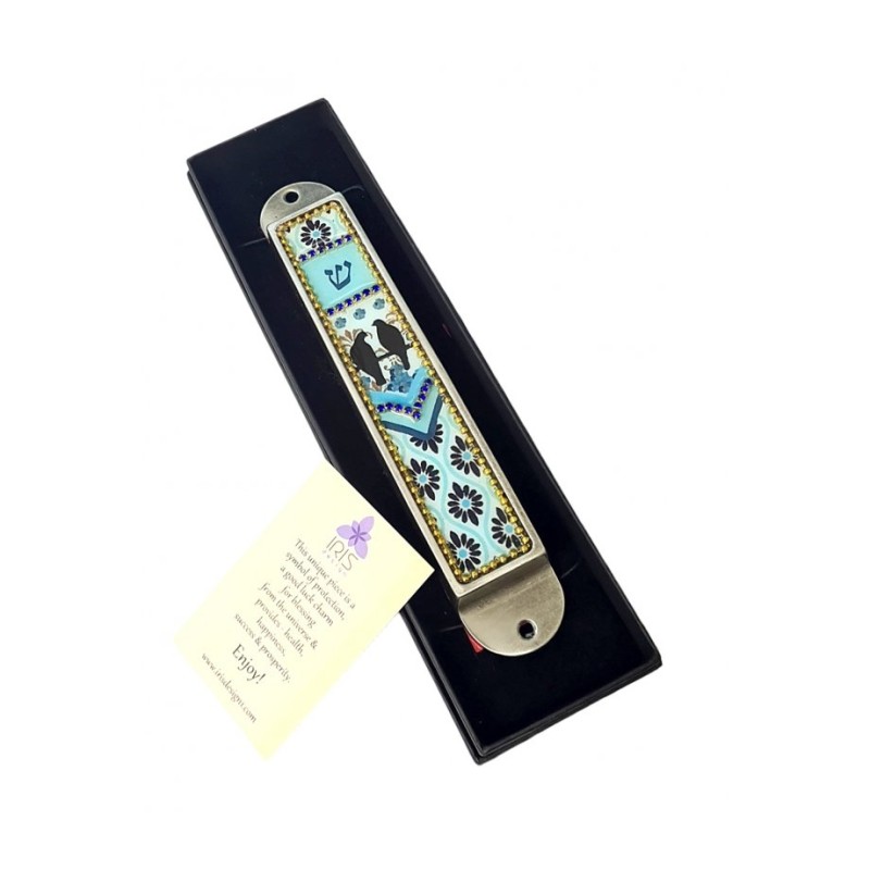 Iris Design Handcrafted Pewter Enamel Beaded... | Modern Mezuzah Cases