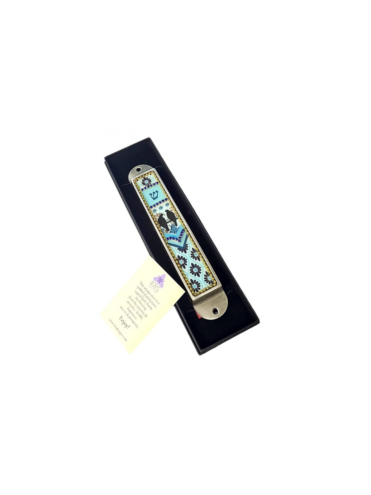 Iris Design Handcrafted Pewter Enamel Beaded... | Modern Mezuzah Cases