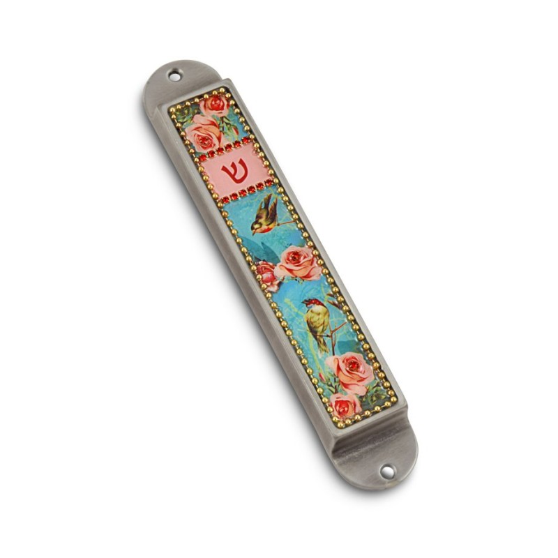 Iris Design Handcrafted Pewter Enamel Beaded... | Modern Mezuzah Cases