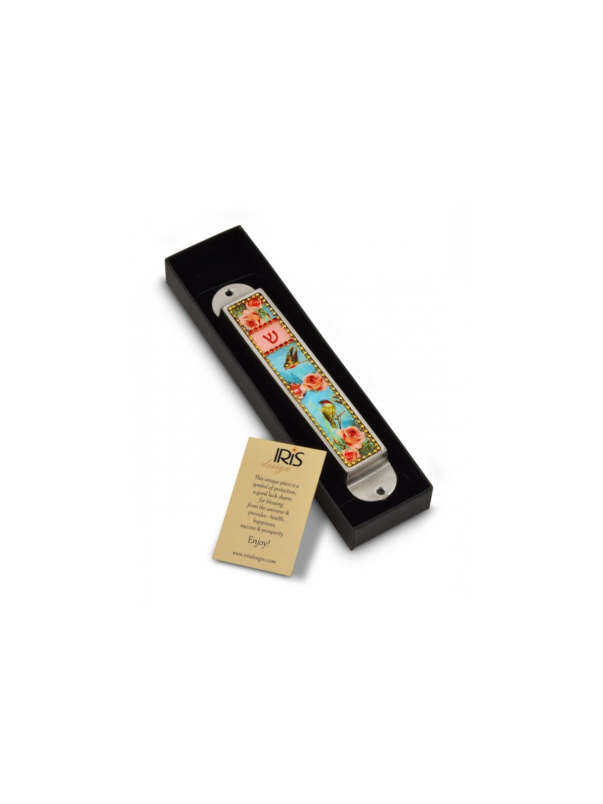 Iris Design Handcrafted Pewter Enamel Beaded... | Modern Mezuzah Cases