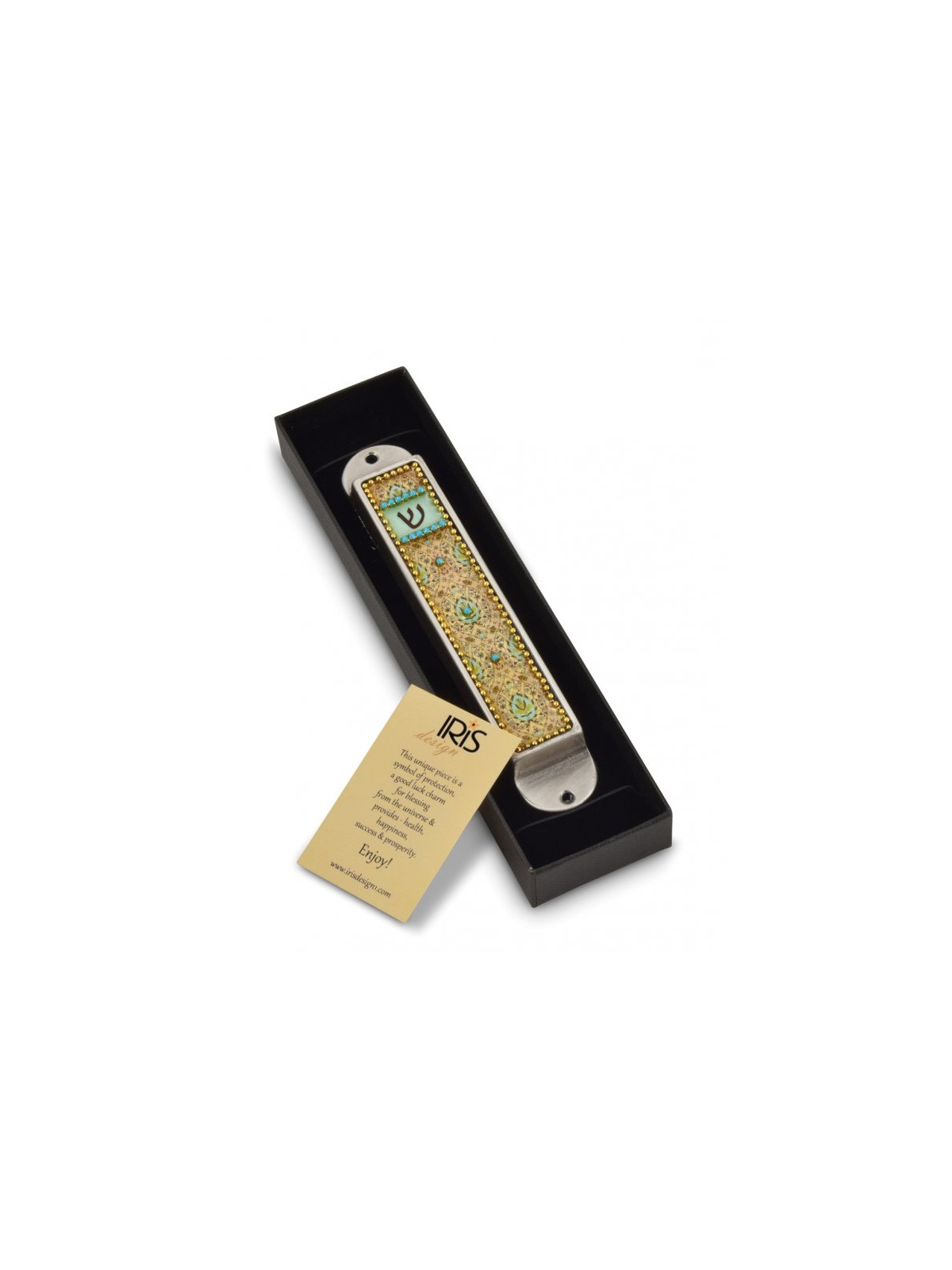 Iris Design Handcrafted Pewter Enamel Beaded... | Modern Mezuzah Cases