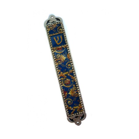 Iris Design Mezuzah Case Hand Painted Enamel... | Modern Mezuzah Cases