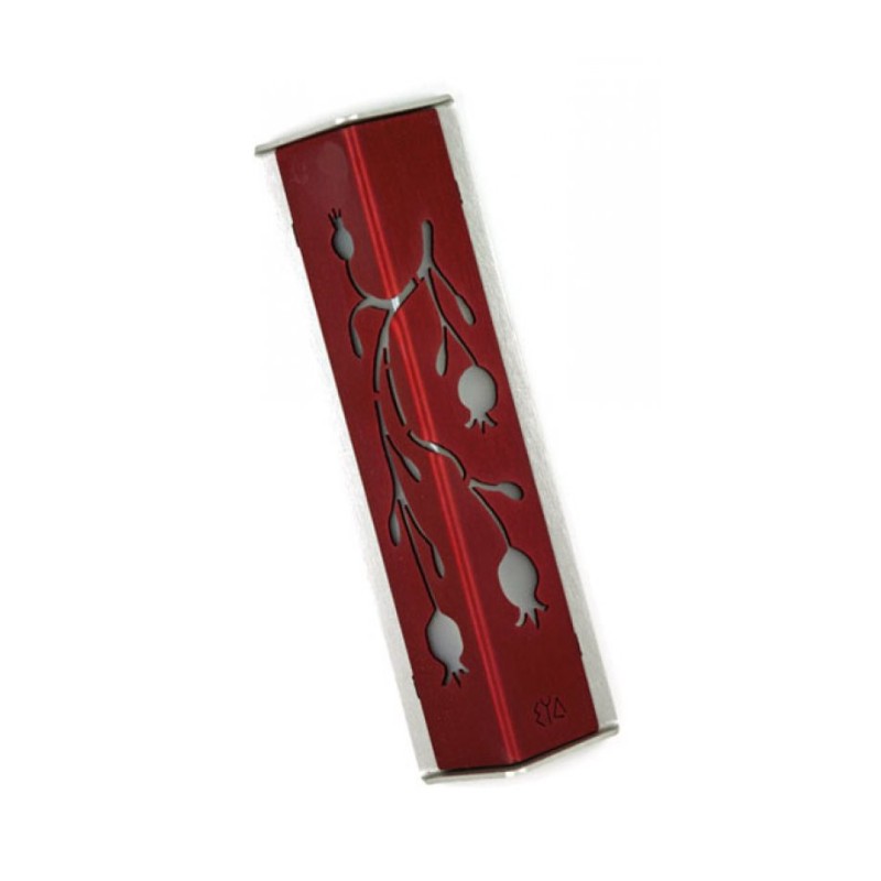 Shraga Landesman Angular Shiny Ruby Red Alum... | Modern Mezuzah Cases