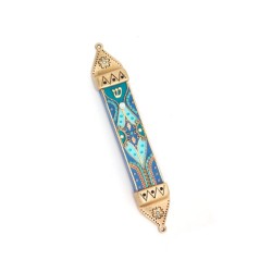 Wood Pewter Mezuzah Blue and Green by Es... | Mezuzah by Esther Shahaf