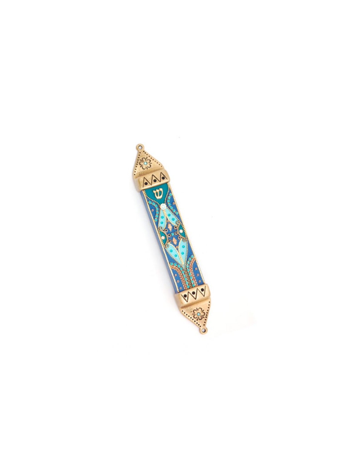 Wood Pewter Mezuzah Blue and Green by Es... | Mezuzah by Esther Shahaf