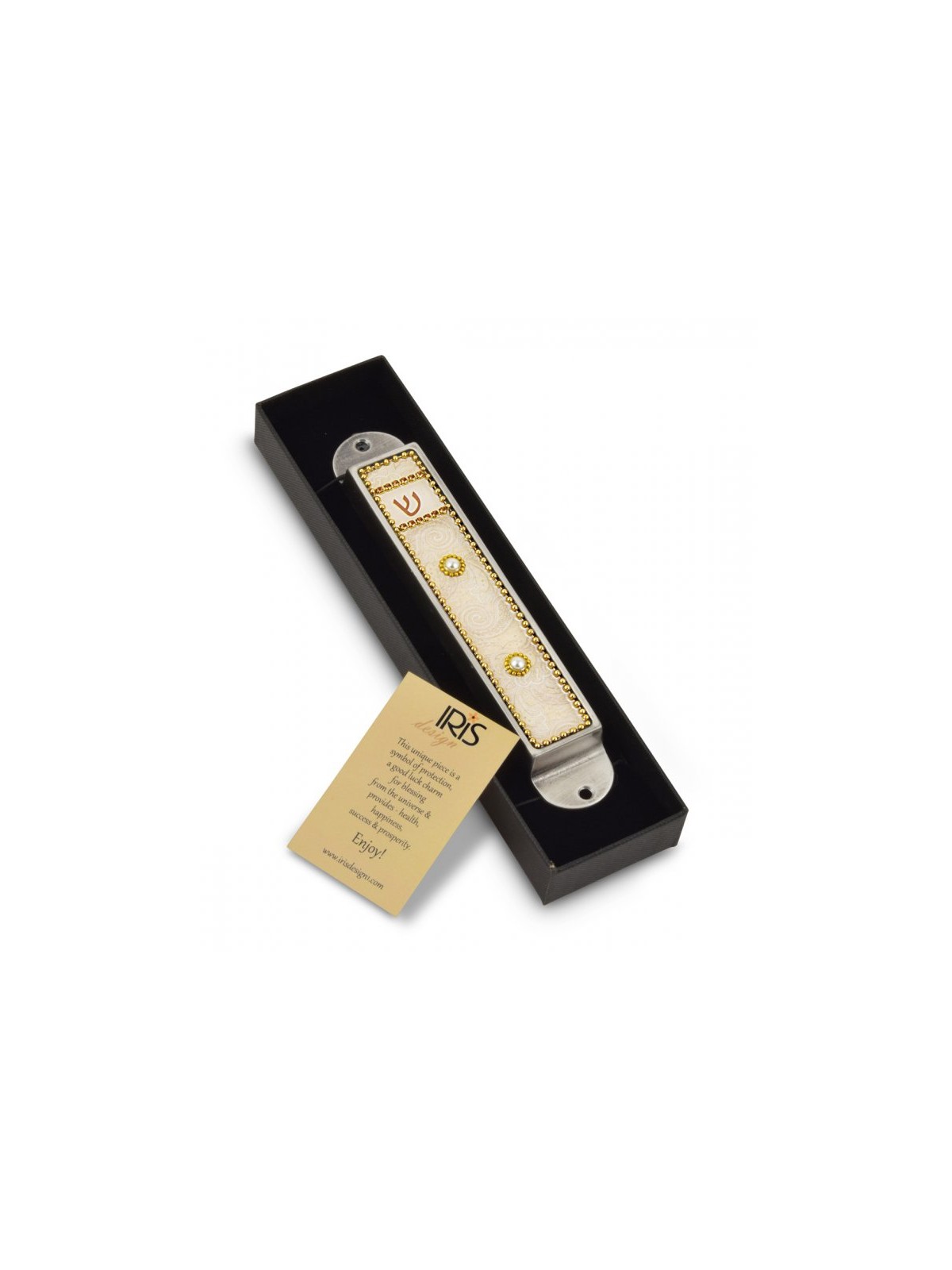 Iris Design Handcrafted Pewter Enamel Beaded... | Modern Mezuzah Cases