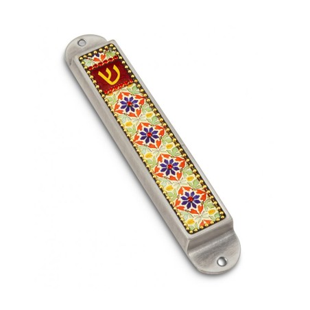 Iris Design Handmade Pewter Enamel Beaded Me... | Modern Mezuzah Cases
