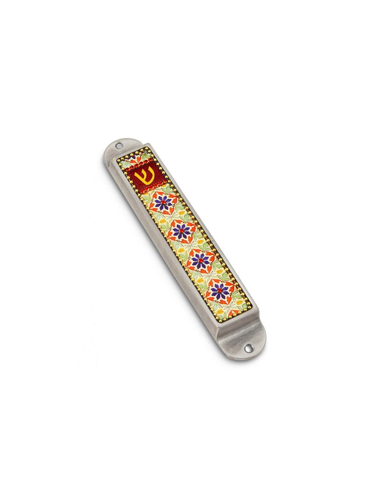 Iris Design Handmade Pewter Enamel Beaded Me... | Modern Mezuzah Cases