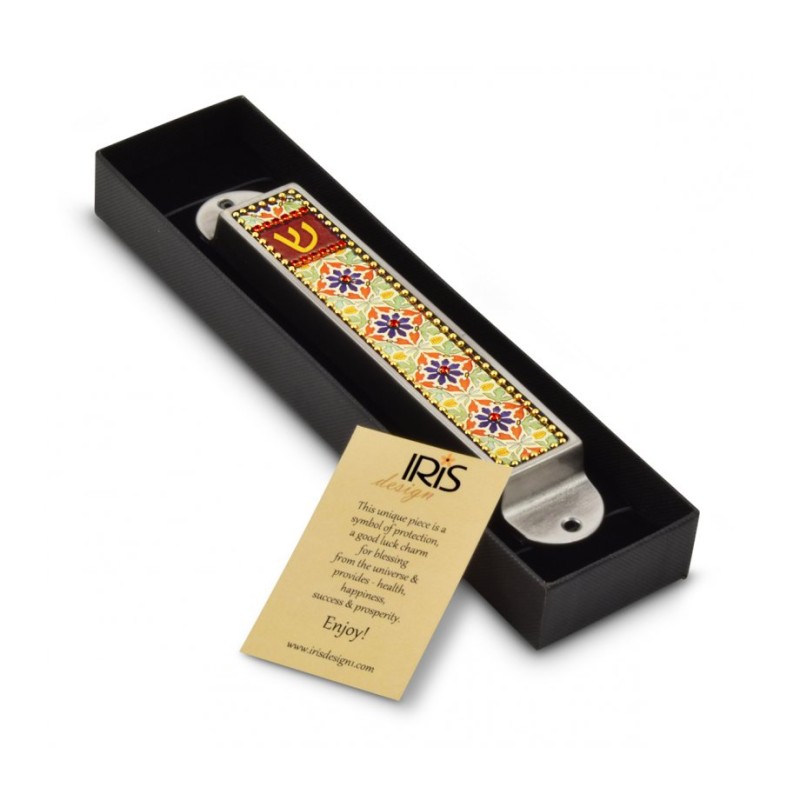 Iris Design Handmade Pewter Enamel Beaded Me... | Modern Mezuzah Cases