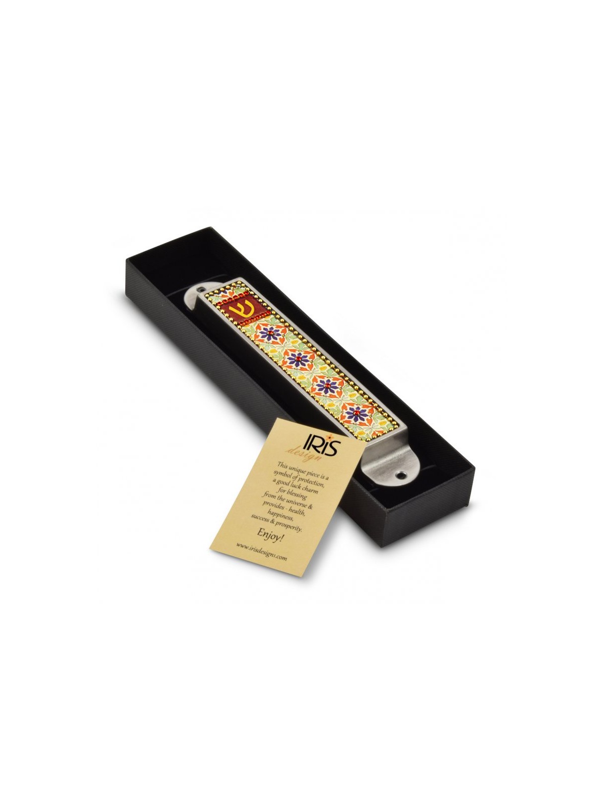 Iris Design Handmade Pewter Enamel Beaded Me... | Modern Mezuzah Cases