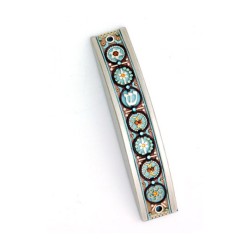 Curved Pewter Mezuzah in Brown and Blue ... | Mezuzah by Esther Shahaf