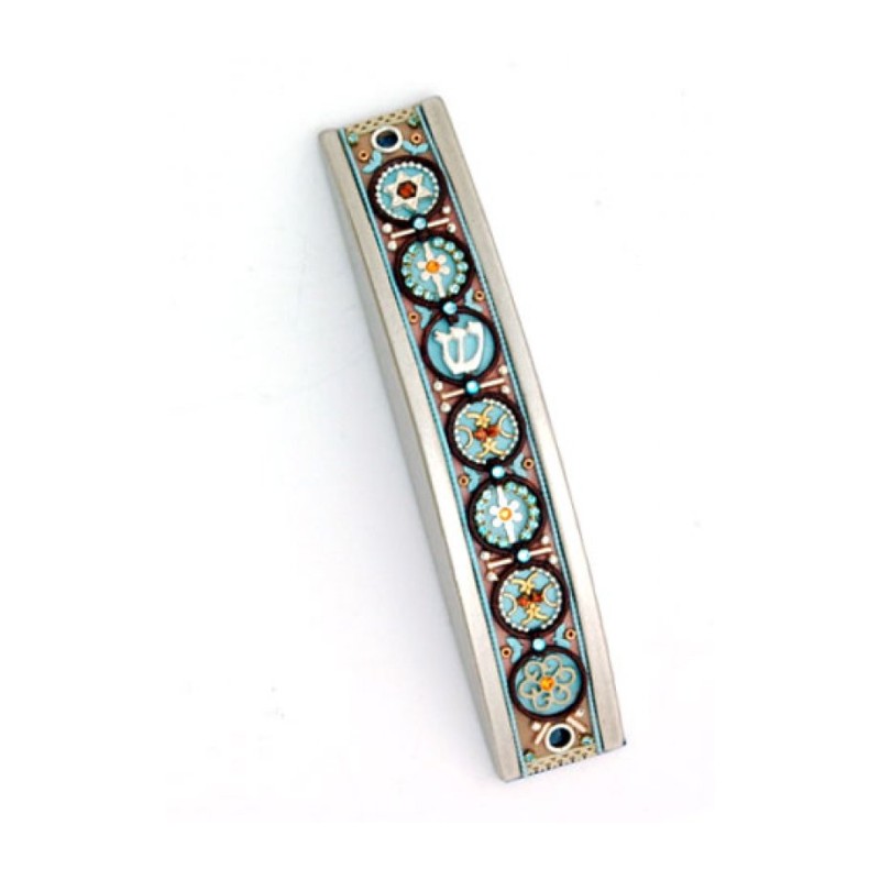 Curved Pewter Mezuzah in Brown and Blue ... | Mezuzah by Esther Shahaf