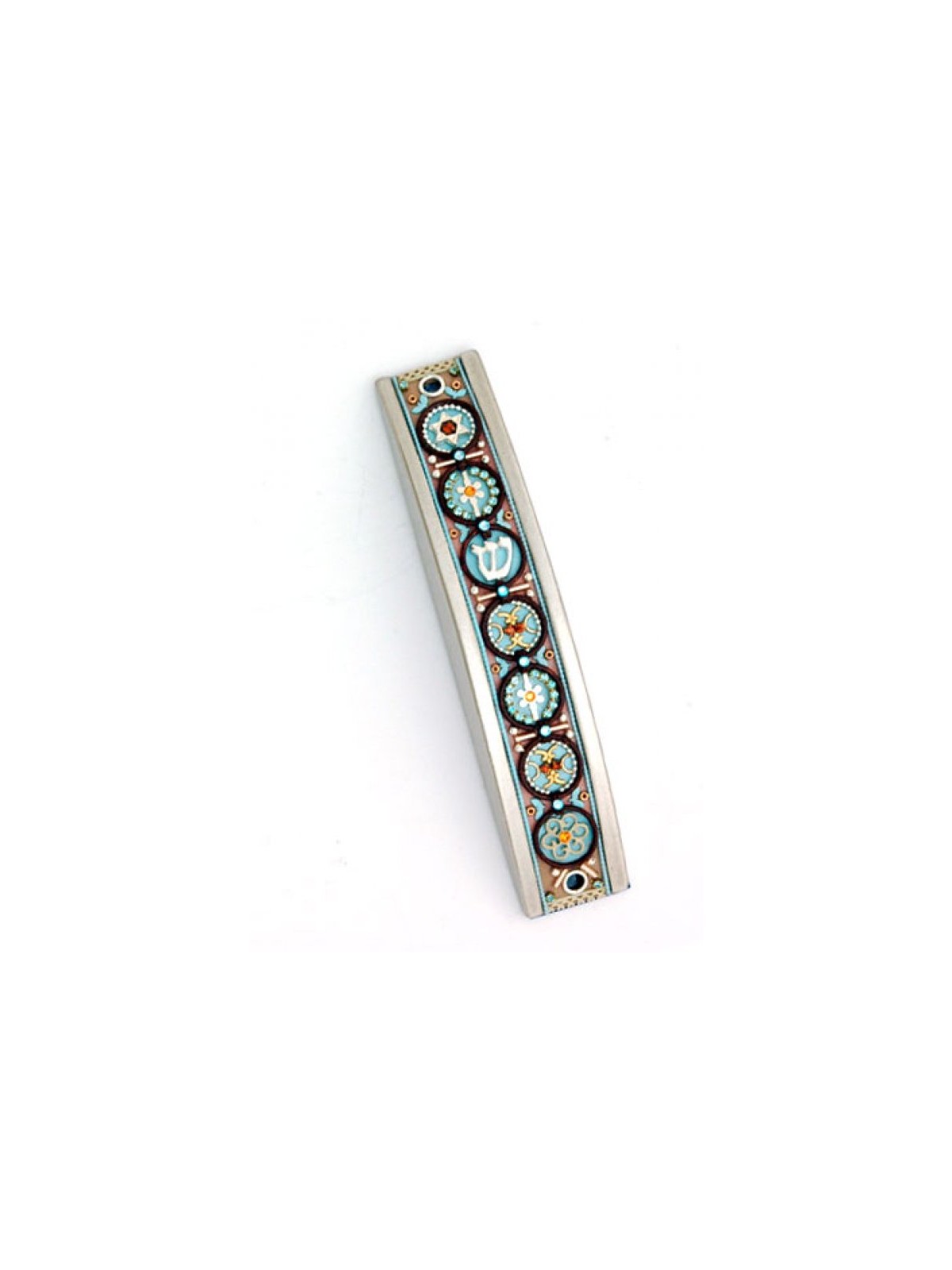 Curved Pewter Mezuzah in Brown and Blue ... | Mezuzah by Esther Shahaf