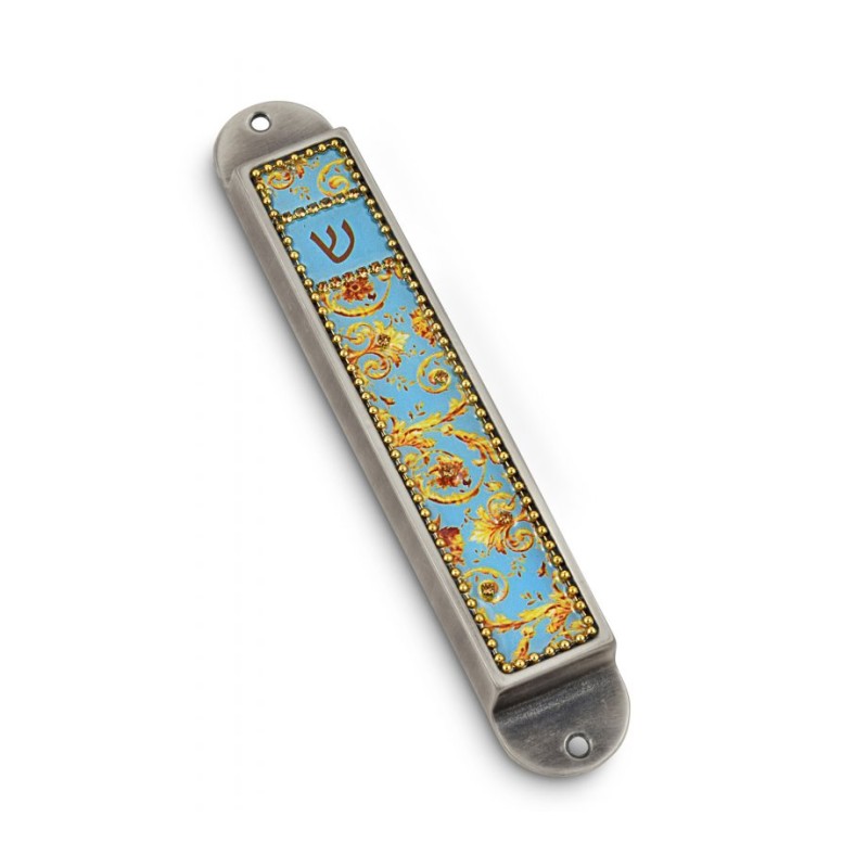 Iris Design Handcrafted Pewter Enamel Beaded... | Modern Mezuzah Cases