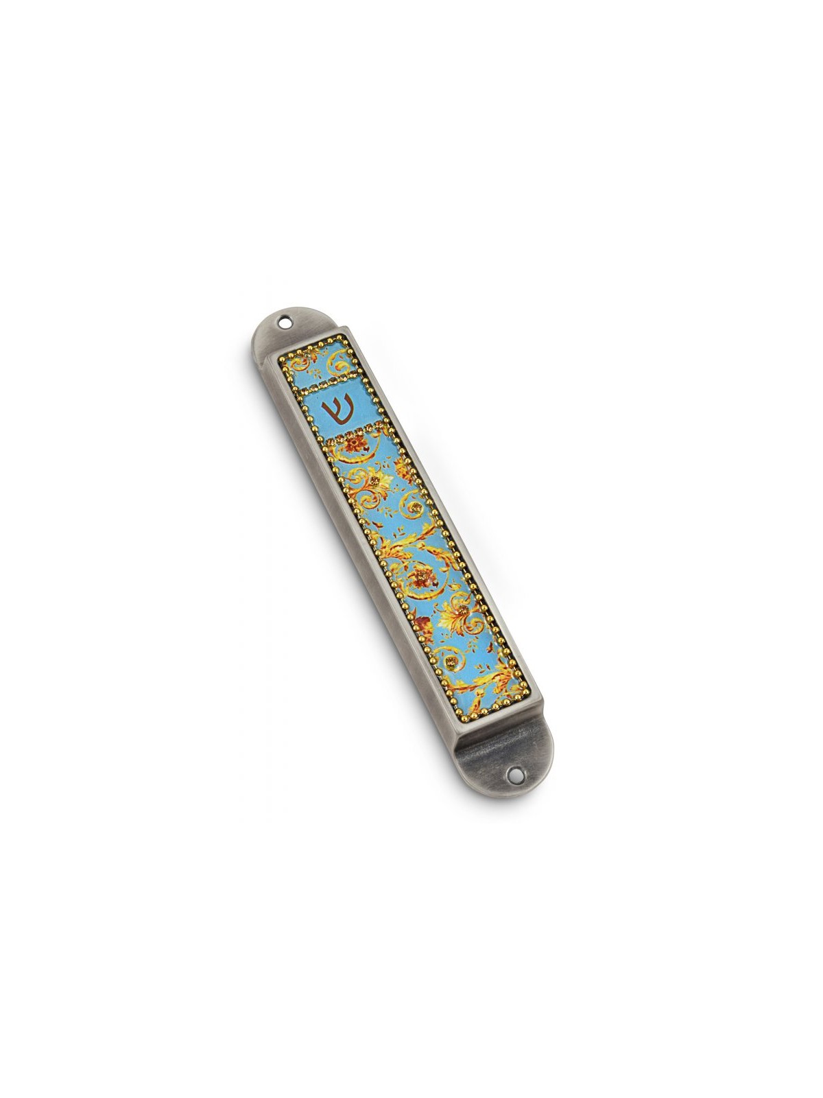 Iris Design Handcrafted Pewter Enamel Beaded... | Modern Mezuzah Cases