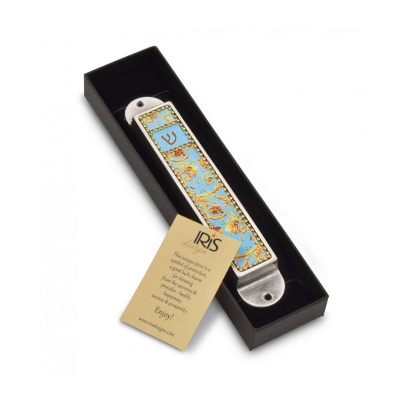 Iris Design Handcrafted Pewter Enamel Beaded... | Modern Mezuzah Cases