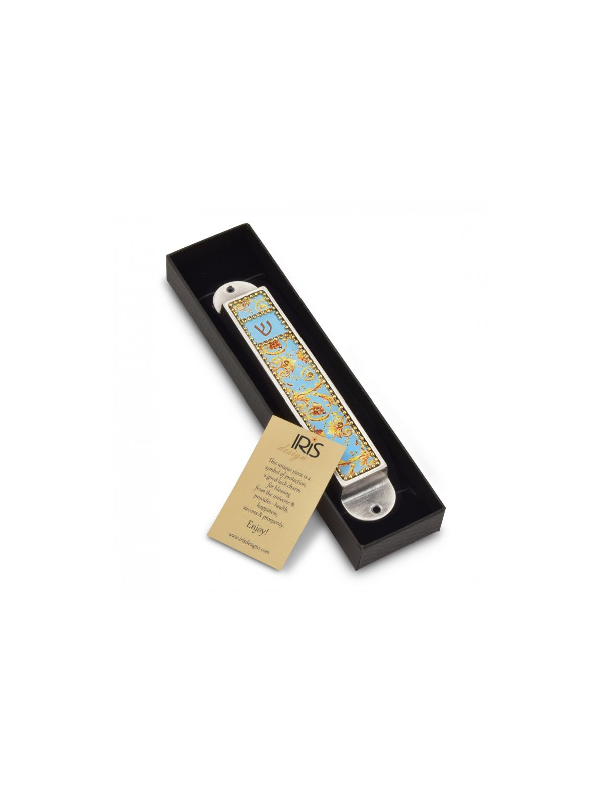 Iris Design Handcrafted Pewter Enamel Beaded... | Modern Mezuzah Cases