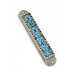 Iris Design Handcrafted Pewter Enamel Beaded... | Modern Mezuzah Cases