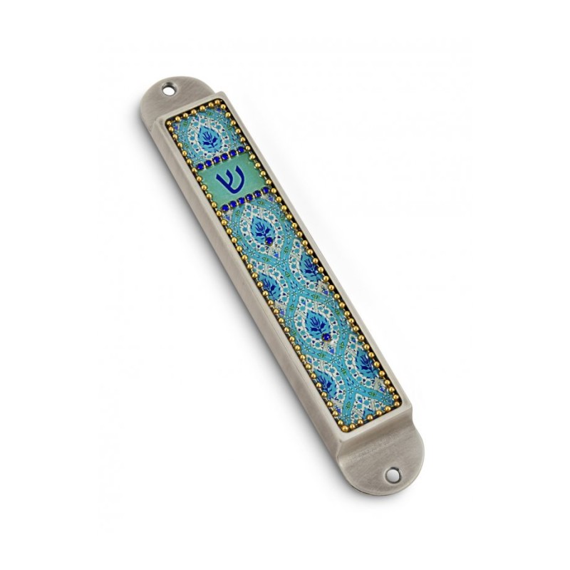 Iris Design Handcrafted Pewter Enamel Beaded... | Modern Mezuzah Cases
