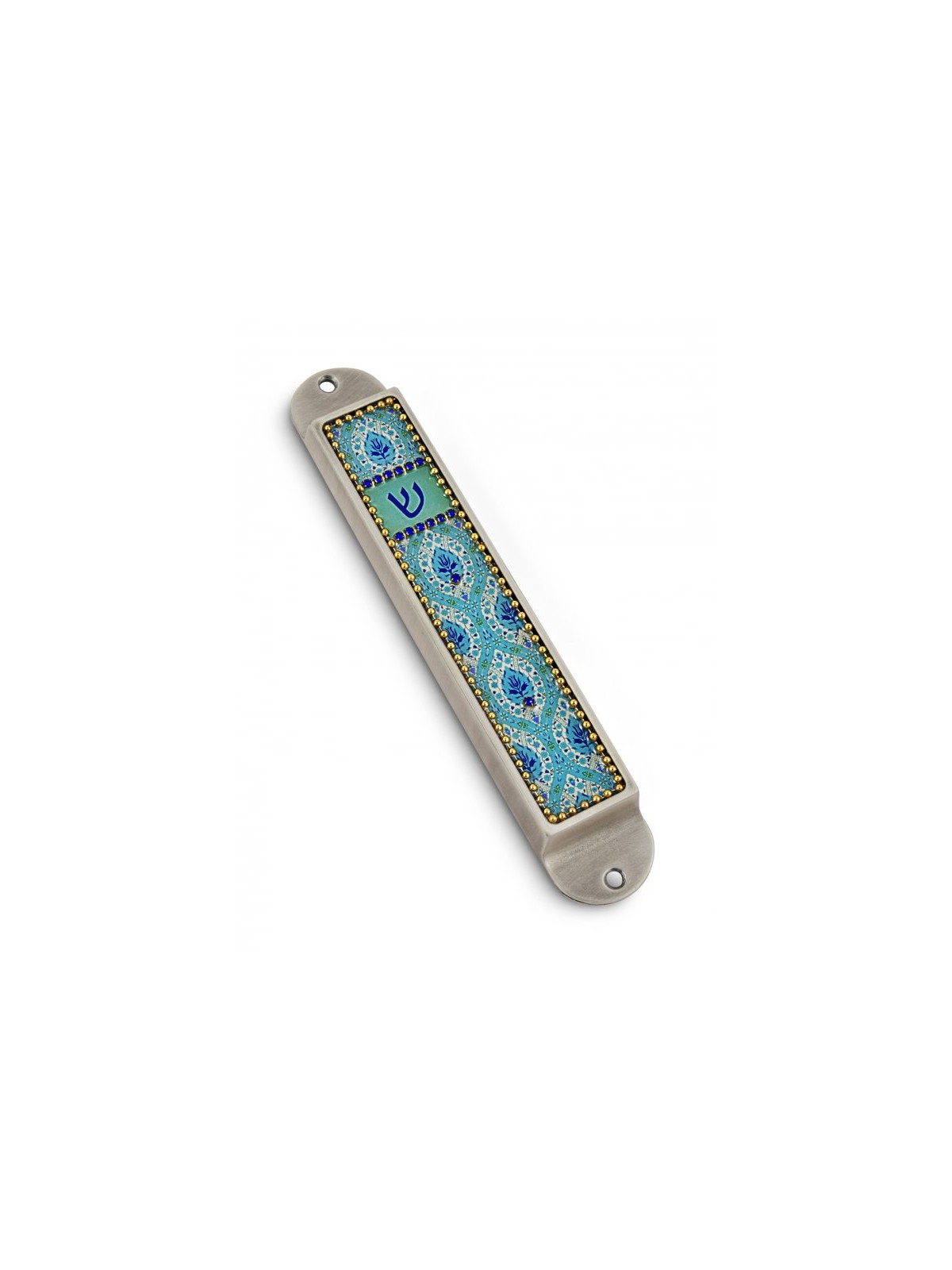 Iris Design Handcrafted Pewter Enamel Beaded... | Modern Mezuzah Cases