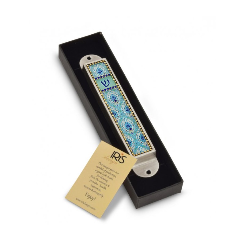 Iris Design Handcrafted Pewter Enamel Beaded... | Modern Mezuzah Cases