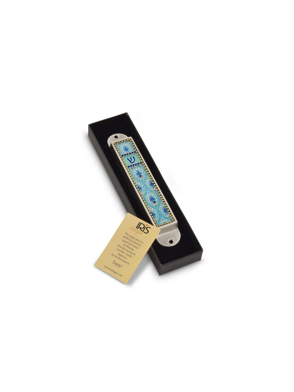 Iris Design Handcrafted Pewter Enamel Beaded... | Modern Mezuzah Cases